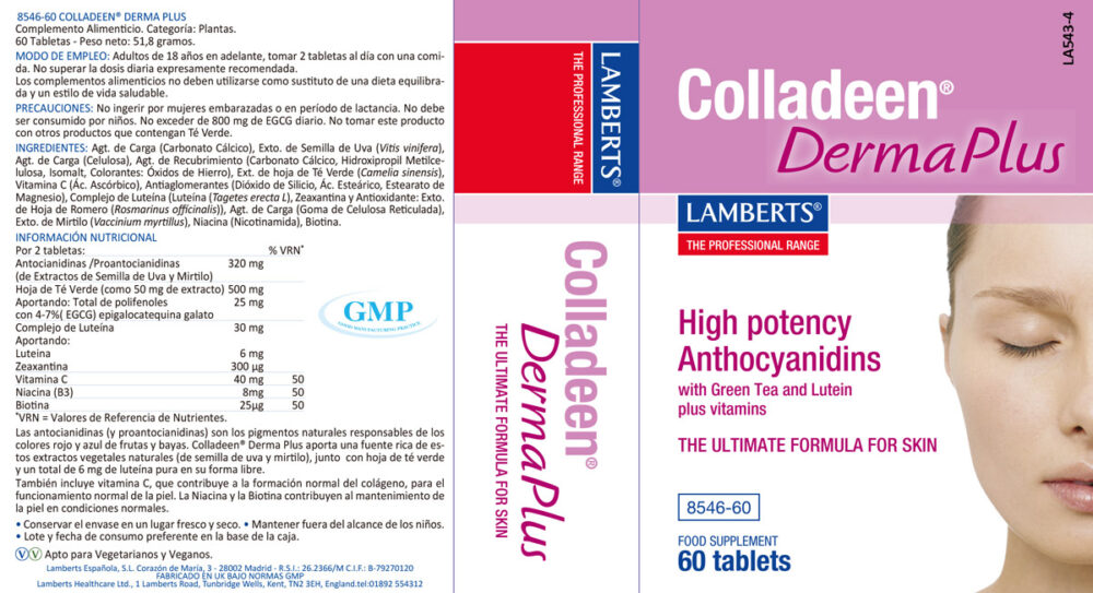 Etiqueta del Colladeen® DermaPlus Lamberts con sus propiedades e indicaciones