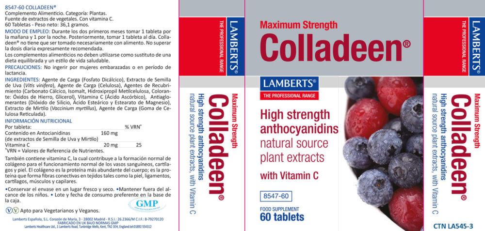 Etiqueta del Colladeen®  Lamberts con sus propiedades e indicaciones