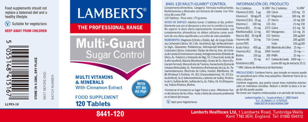 Etiqueta del Multi-Guard® Control Lamberts con sus propiedades e indicaciones