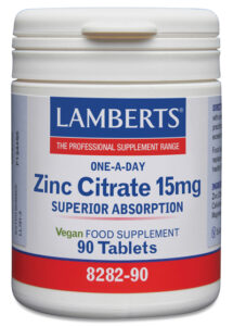 Zinc 15 mg como Citrato con mayor absorción y 90 tabletas Lamberts