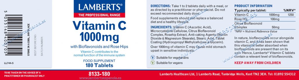 Lamberts Vitamin C 1000 mg, properties