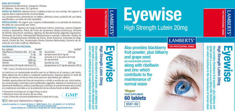 Etiqueta del eyewise lamberts con sus propiedades e indicaciones