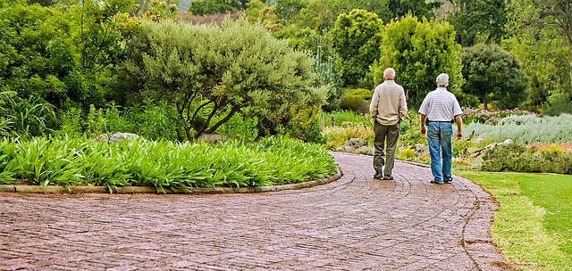 Ancianos caminando como beneficio al parkinson