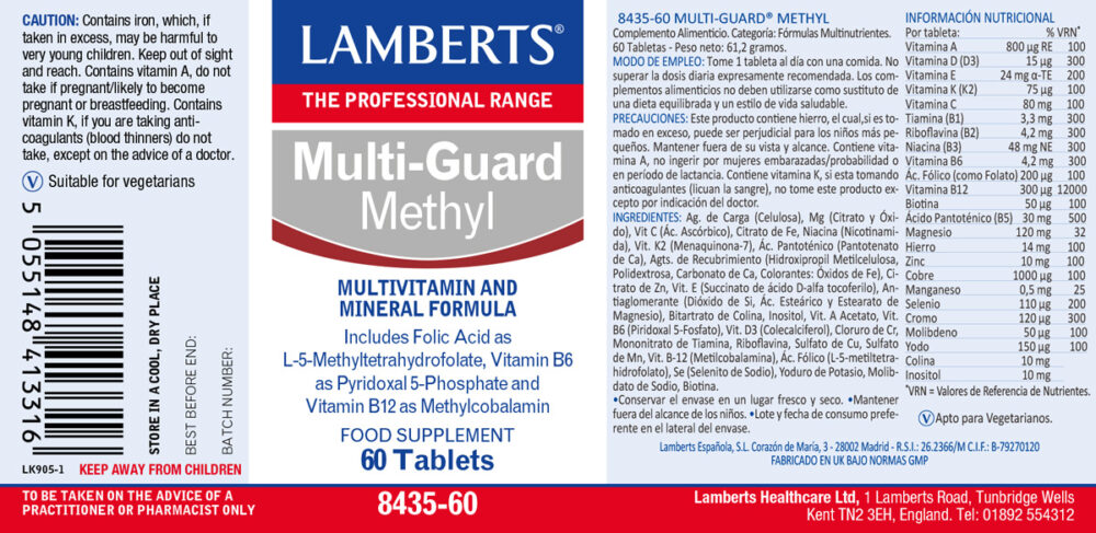 Etiqueta del Multiguard Metil con sus indicaciones y propiedades.