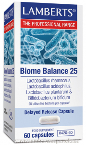Probiótico Biome Balance 25 de Lamberts, con 250000 millones y 4 cepas de bacterias