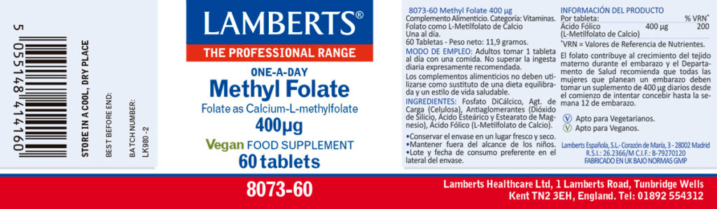 Etiqueta del Metil Folato 400 µg Lamberts