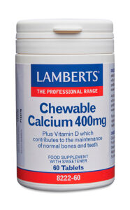 Calcio másticable 400 mg con Vitamina D y FOS. Sabor a limón. Lamberts